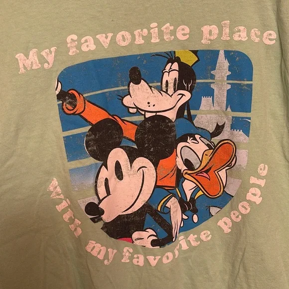 Disney Light Green Ladies T-Shirt with Mickey and Friends. Size Large. GUC - Picture 3 of 5